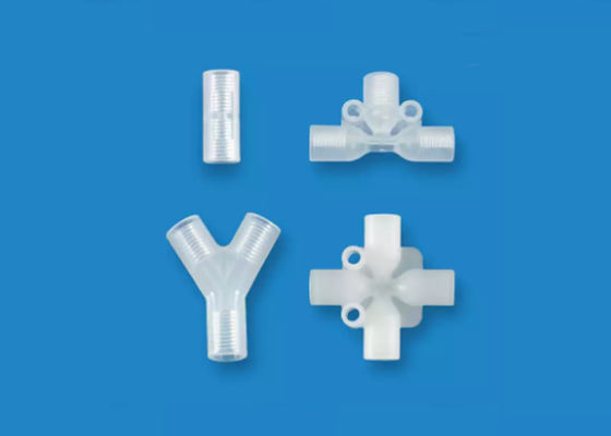 PP PTFE Four Way Tube Connector Koneksi Wanita Plastik
