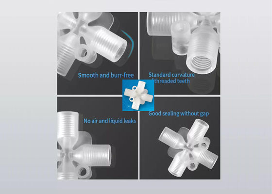 PP PTFE Four Way Tube Connector Koneksi Wanita Plastik