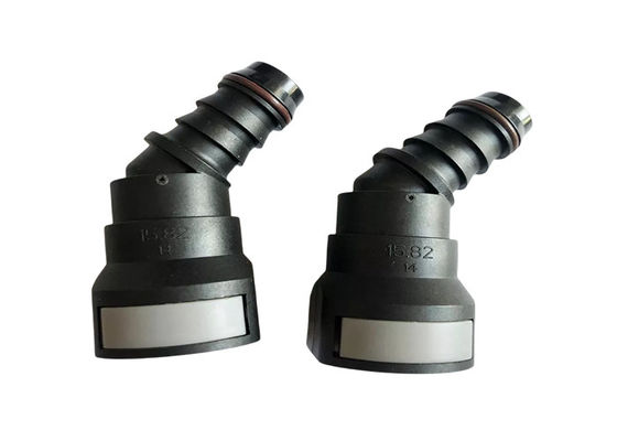 EPDM Bahan bakar Cairan Plastik Quick Connector 15.82mm 45 derajat