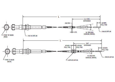 Tulang kepala dipasang dengan benang Gear Shift Control Kabel Kepala Prop / Pitch 565 - 550 Seri