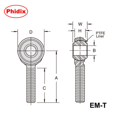 EM-T/EF-T Series 2-Piece PTFE-Lined Rod Ends ️ Desain Self-Lubricating dengan Electroless Nickel Plating untuk mengurangi keausan & pemeliharaan hemat biaya