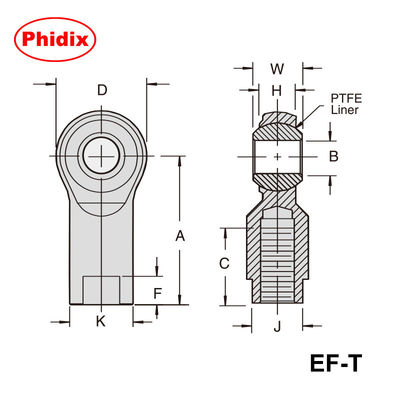 EM-T/EF-T Series 2-Piece PTFE-Lined Rod Ends ️ Desain Self-Lubricating dengan Electroless Nickel Plating untuk mengurangi keausan & pemeliharaan hemat biaya