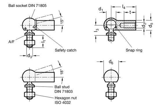 M6 M10 Stainless Steel Ball Joint Threaded Linkages terdiri dari A Ball Stud